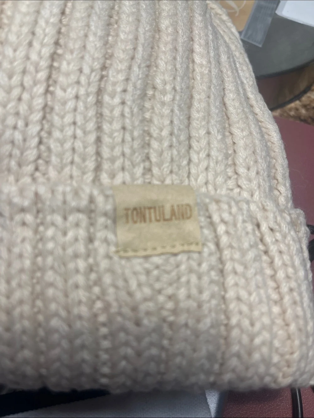 Cream Faux Fur Pom Knit Beanie NWOT